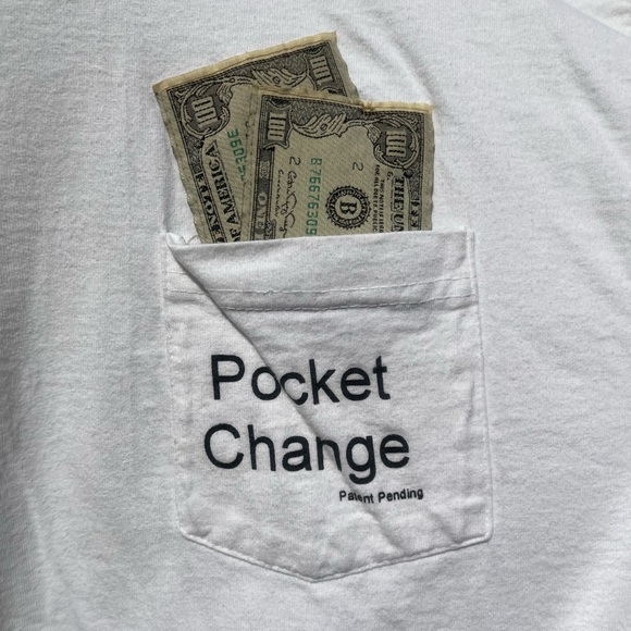 VTG 80s XL cotton white tee by house of Gabrielle money —pocket change $ graphic - Picture 3 of 8